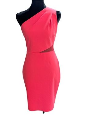 halston heritage pink one shoulder dress Halston Heritage Grecian One-shoulder Leg Slit Fuchsia Pink Evening Gown Dress M